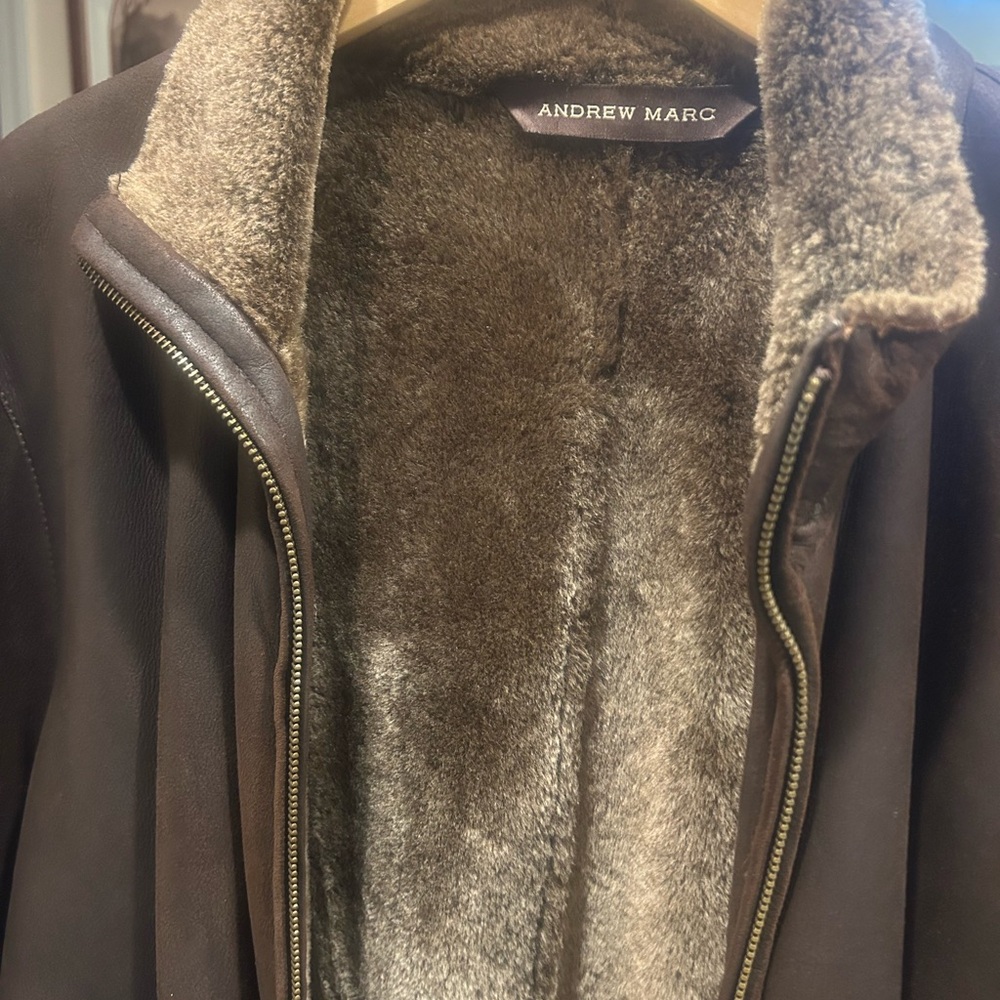 Andrew Marc Dark Brown Leather Jacket with Faux Fur Lining